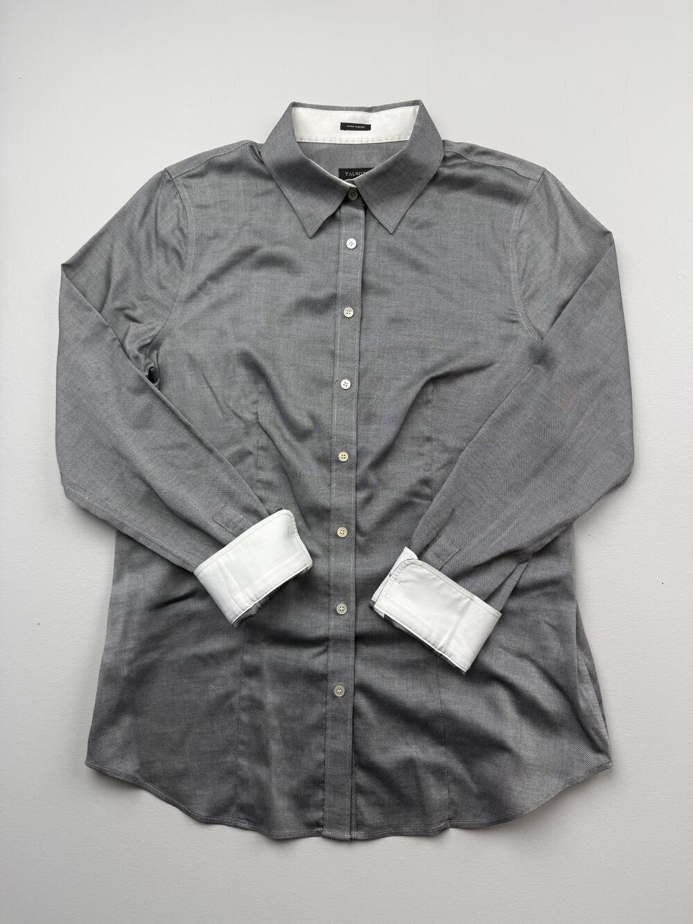 Talbots Button Up Shirt Womens 12 Gray Collared Long Sleeve Wrinkle Resistant